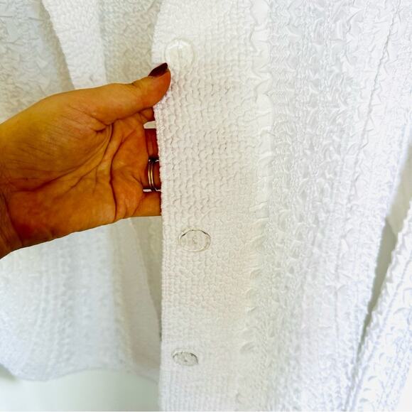 VINTAGE White Textured Long Sleeve Clear Button Down Blouse Shirt Sweater Top S - Picture 8 of 9